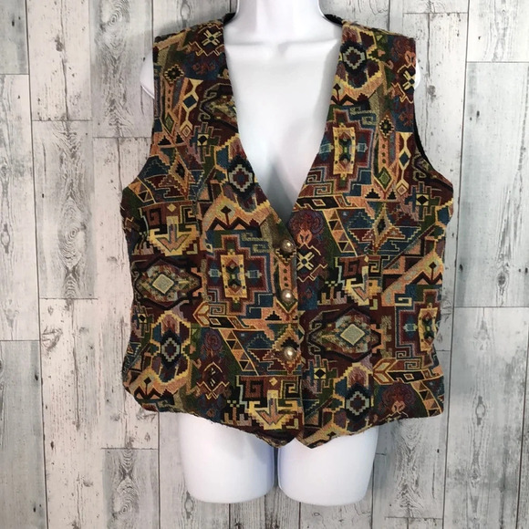Vintage Norm Thompson Aztec Tapestry Vest Large - Picture 1 of 9